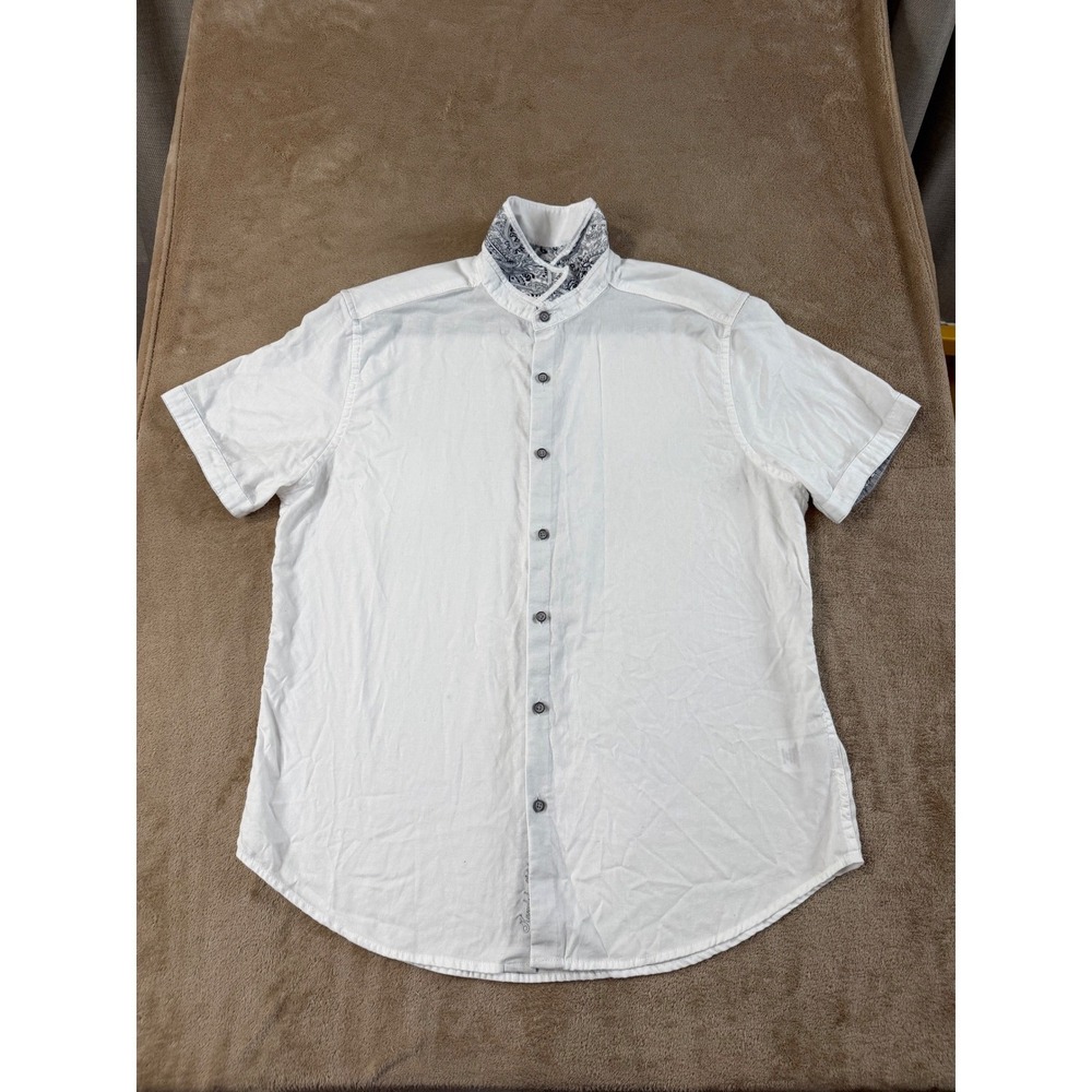 Robert Graham Buttom Shirt Mens XL White Jacquard Paisley Band Collar S/S EUC